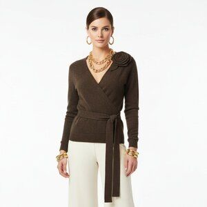 Cabi Chocolate Brown Knit Flower Wrap Crop Sweater # 336 NEW M